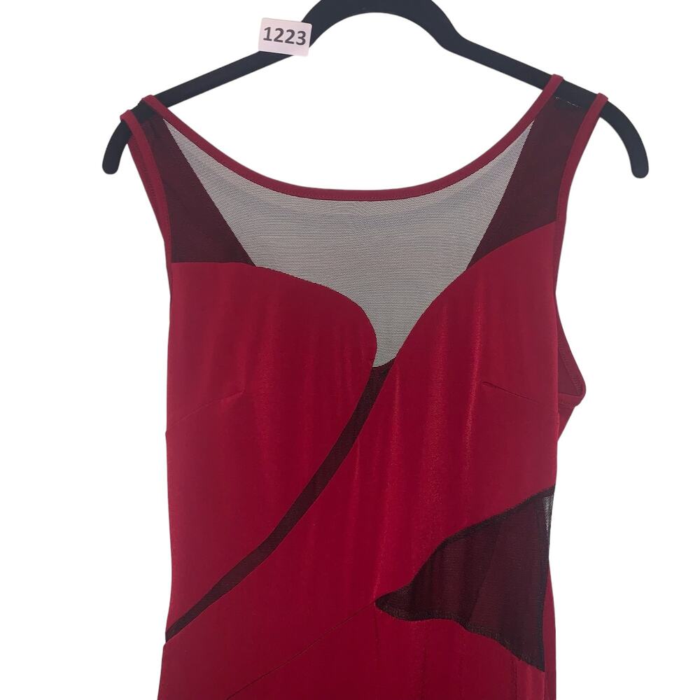 VINTAGE 90s Y2K Cranberry Red Black Mesh Midi Dress, MED, Cameo